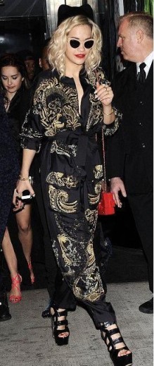 Rita-Ora-Met-Gala-After-Party-Emilio-Pucci-Spring-2013-Black-Silk-Jumpsuit-with-Gold-Embroidery-and-Casadei-Heels
